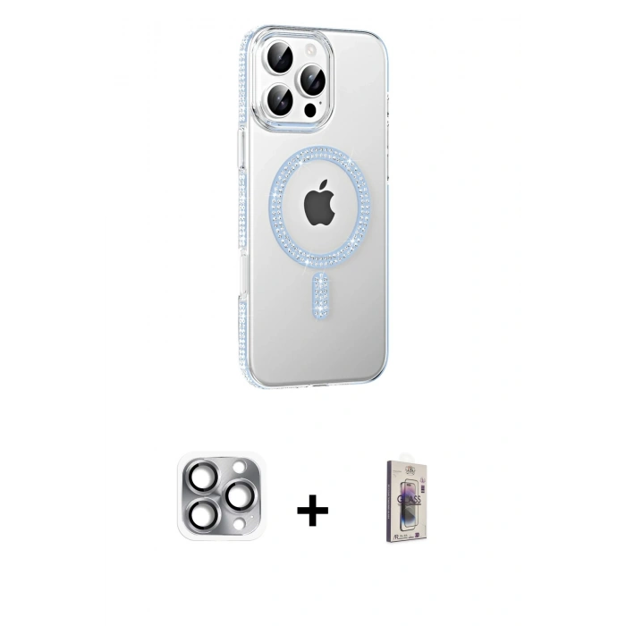 MARSİLYAN™- iPhone 16 Pro Max Kılıf Yörünge Koleksiyonu - Siyah Bilvis 3D Cam Ekran Koruyucu + Pers Alüminyum Kamera Lens - GI