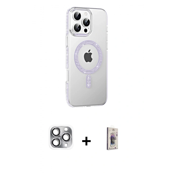 MARSİLYAN™- iPhone 16 Pro Max Kılıf Yörünge Koleksiyonu - Siyah Bilvis 3D Cam Ekran Koruyucu + Pers Alüminyum Kamera Lens - GI