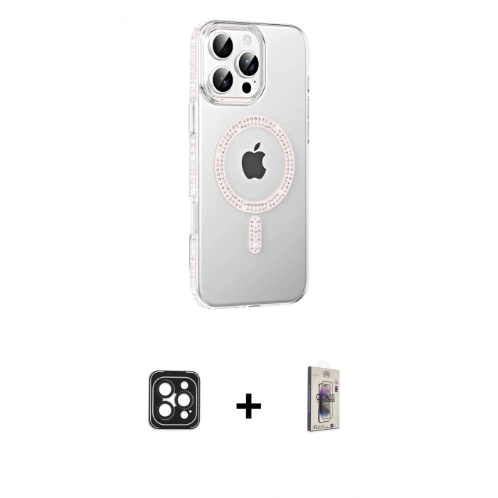 MARSİLYAN™- iPhone 16 Pro Max Kılıf Yörünge Koleksiyonu - Siyah Bilvis 3D Cam Ekran Koruyucu + PVD Metal Kamera Lens - SH