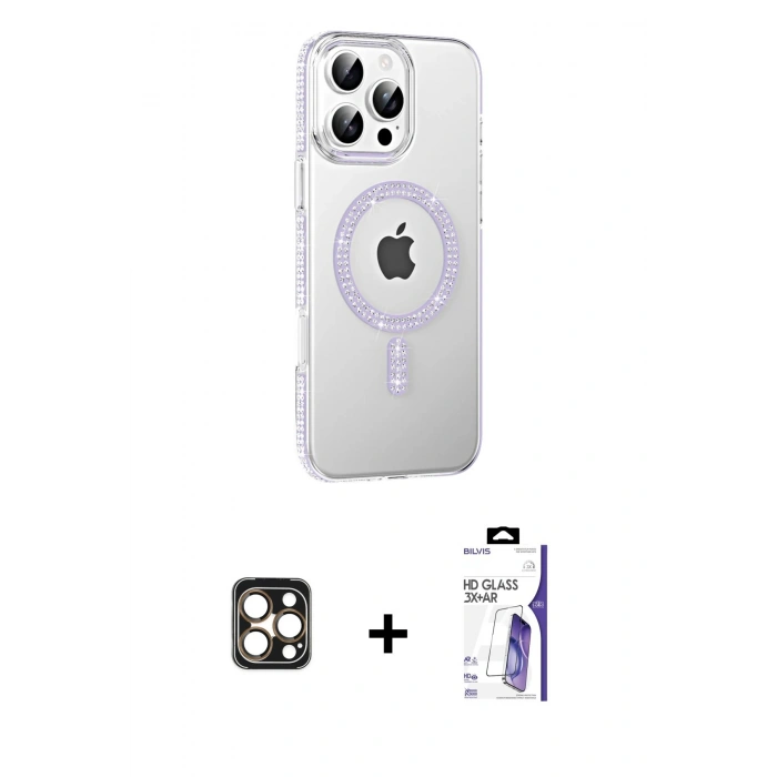 MARSİLYAN™- iPhone 16 Pro Max Kılıf Yörünge Koleksiyonu - Siyah Bilvis 3X AR HD Cam Ekran Koruyucu + PVD Metal Kamera Lens - GD