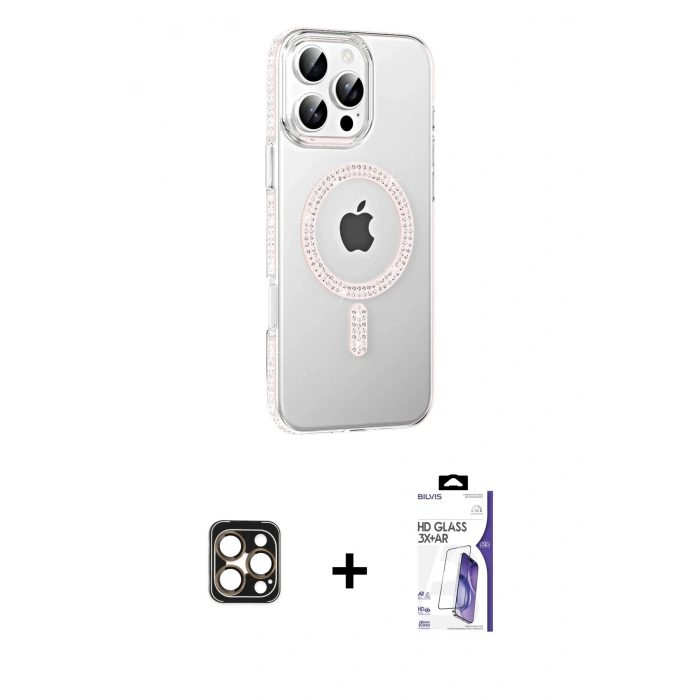 MARSİLYAN™- iPhone 16 Pro Max Kılıf Yörünge Koleksiyonu - Siyah Bilvis 3X AR HD Cam Ekran Koruyucu + PVD Metal Kamera Lens - GD