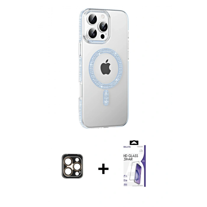 MARSİLYAN™- iPhone 16 Pro Max Kılıf Yörünge Koleksiyonu - Siyah Bilvis 3X AR HD Cam Ekran Koruyucu + PVD Metal Kamera Lens - GD