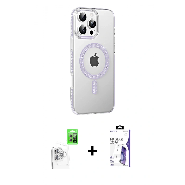 MARSİLYAN™- iPhone 16 Pro Max Kılıf Yörünge Koleksiyonu - Siyah Bilvis 3X AR HD Cam Ekran Koruyucu + Raze Metal Kamera Lens - BZ