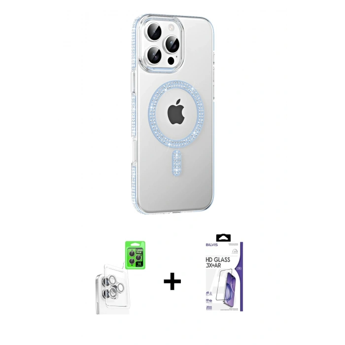 MARSİLYAN™- iPhone 16 Pro Max Kılıf Yörünge Koleksiyonu - Siyah Bilvis 3X AR HD Cam Ekran Koruyucu + Raze Metal Kamera Lens - BZ