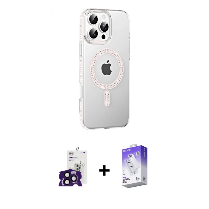 MARSİLYAN™- iPhone 16 Pro Max Kılıf Yörünge Koleksiyonu - Siyah Bilvis 5in1 3D Magic Cam Ekran Koruyucu + Bilvis Titan Kamera Lens - SH