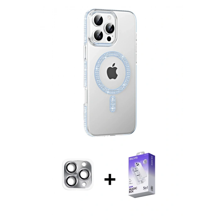 MARSİLYAN™- iPhone 16 Pro Max Kılıf Yörünge Koleksiyonu - Siyah Bilvis 5in1 3D Magic Cam Ekran Koruyucu + Pers Alüminyum Kamera Lens - GI