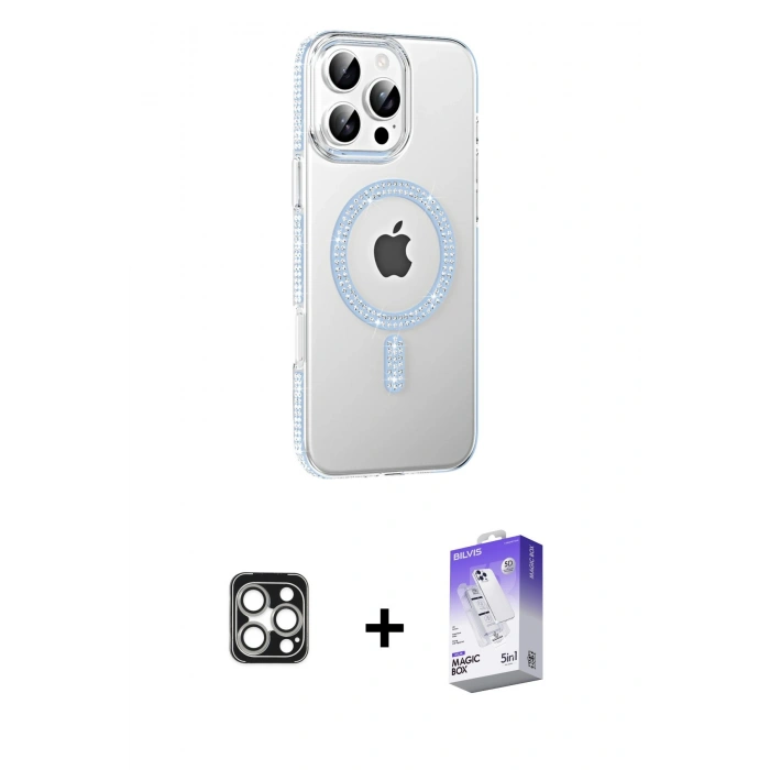 MARSİLYAN™- iPhone 16 Pro Max Kılıf Yörünge Koleksiyonu - Siyah Bilvis 5in1 3D Magic Cam Ekran Koruyucu + PVD Metal Kamera Lens - GS