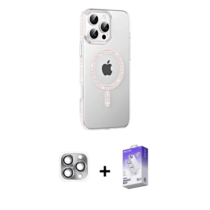 MARSİLYAN™- iPhone 16 Pro Max Kılıf Yörünge Koleksiyonu - Siyah Bilvis 5in1 3D Magic Cam Ekran Koruyucu + Pers Alüminyum Kamera Lens - GI