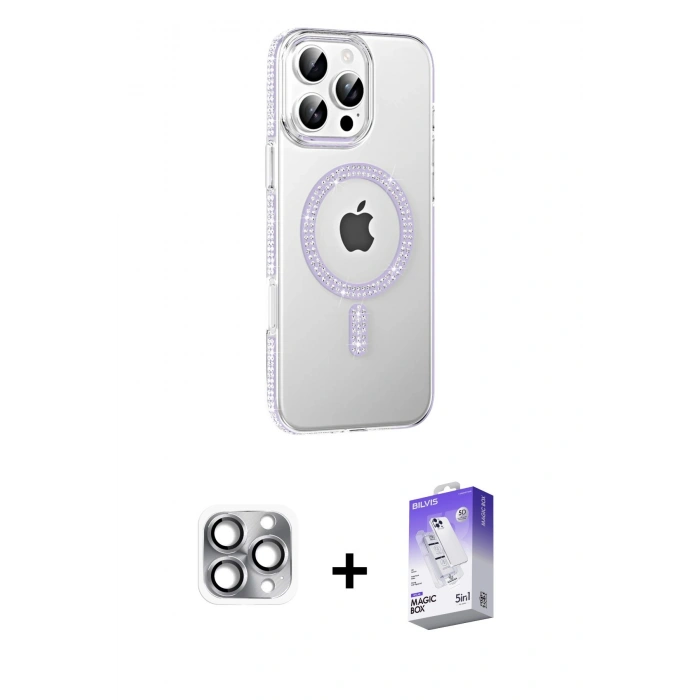 MARSİLYAN™- iPhone 16 Pro Max Kılıf Yörünge Koleksiyonu - Siyah Bilvis 5in1 3D Magic Cam Ekran Koruyucu + Pers Alüminyum Kamera Lens - GI
