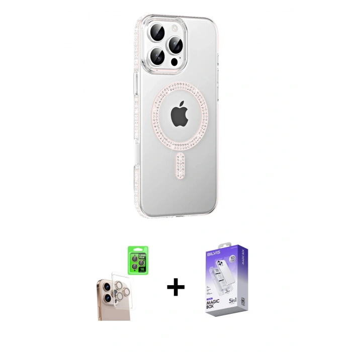 MARSİLYAN™- iPhone 16 Pro Max Kılıf Yörünge Koleksiyonu - Siyah Bilvis 5in1 3D Magic Cam Ekran Koruyucu + Raze Metal Kamera Lens - NLGY