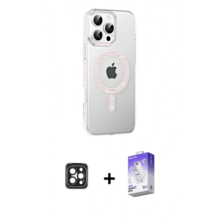 MARSİLYAN™- iPhone 16 Pro Max Kılıf Yörünge Koleksiyonu - Siyah Bilvis 5in1 3D Magic Cam Ekran Koruyucu + Siyah PVD Metal Kamera Lens