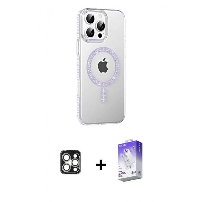 MARSİLYAN™- iPhone 16 Pro Max Kılıf Yörünge Koleksiyonu - Siyah Bilvis 5in1 3D Magic Cam Ekran Koruyucu + PVD Metal Kamera Lens - GS