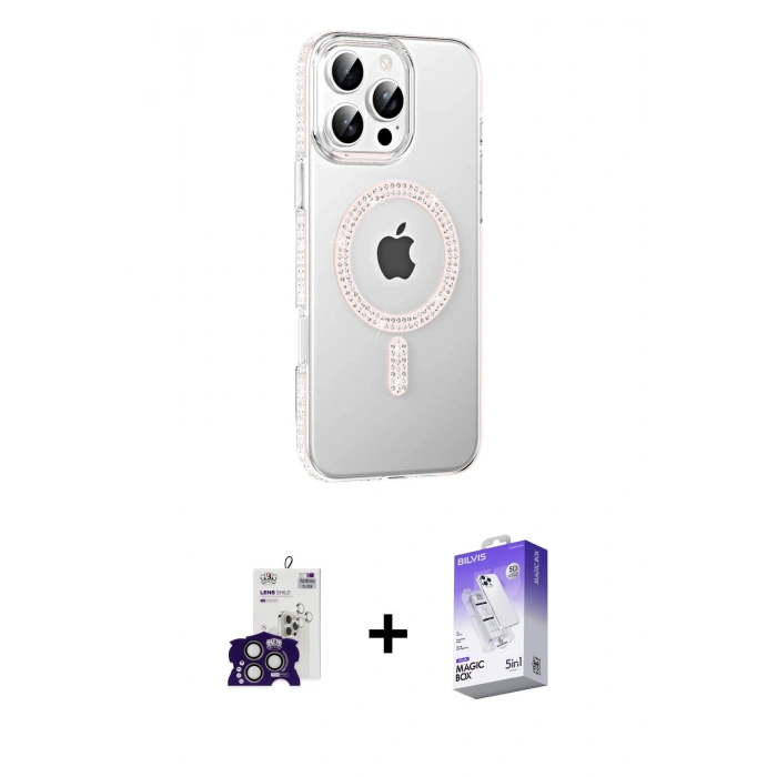 MARSİLYAN™- iPhone 16 Pro Max Kılıf Yörünge Koleksiyonu - Siyah Bilvis 5in1 3D Magic Cam Ekran Koruyucu + Bilvis Titan Kamera Lens - TMGI