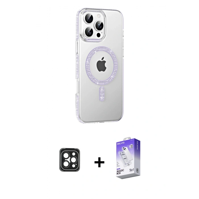 MARSİLYAN™- iPhone 16 Pro Max Kılıf Yörünge Koleksiyonu - Siyah Bilvis 5in1 3D Magic Cam Ekran Koruyucu + Siyah PVD Metal Kamera Lens