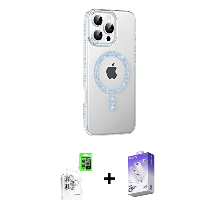 MARSİLYAN™- iPhone 16 Pro Max Kılıf Yörünge Koleksiyonu - Siyah Bilvis 5in1 3D Magic Cam Ekran Koruyucu + Raze Metal Kamera Lens - BZ