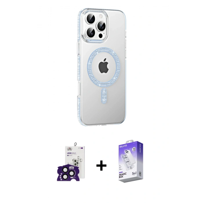 MARSİLYAN™- iPhone 16 Pro Max Kılıf Yörünge Koleksiyonu - Siyah Bilvis 5in1 3D Magic Cam Ekran Koruyucu + Bilvis Titan Kamera Lens - SH