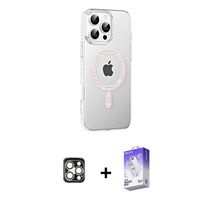 MARSİLYAN™- iPhone 16 Pro Max Kılıf Yörünge Koleksiyonu - Siyah Bilvis 5in1 3D Magic Cam Ekran Koruyucu + PVD Metal Kamera Lens - GS