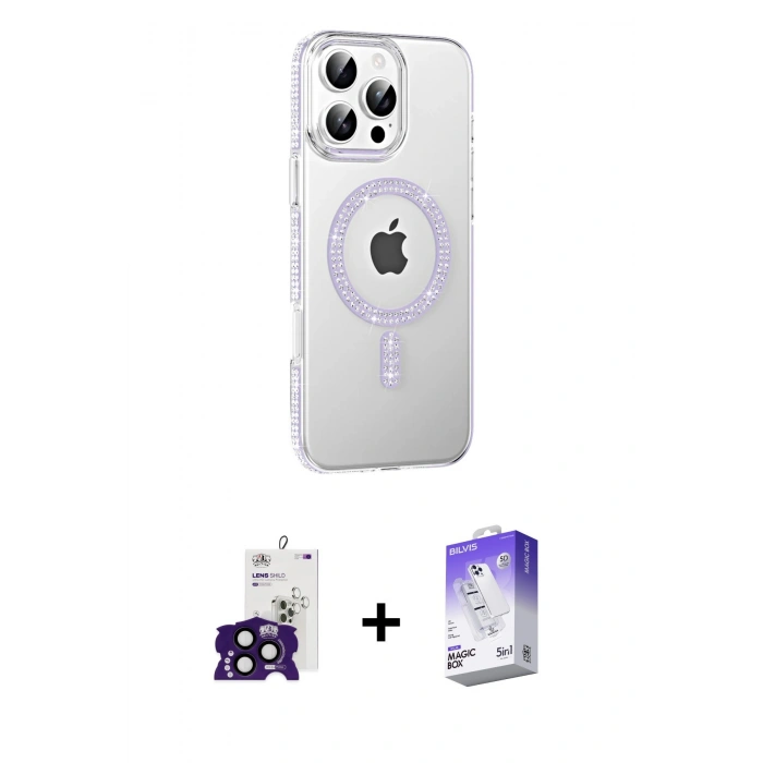MARSİLYAN™- iPhone 16 Pro Max Kılıf Yörünge Koleksiyonu - Siyah Bilvis 5in1 3D Magic Cam Ekran Koruyucu + Bilvis Titan Kamera Lens - SH