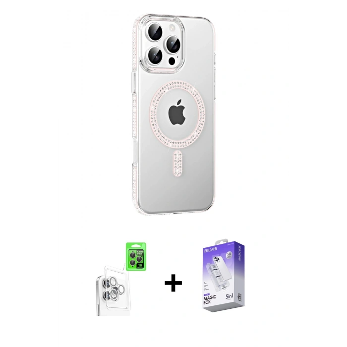 MARSİLYAN™- iPhone 16 Pro Max Kılıf Yörünge Koleksiyonu - Siyah Bilvis 5in1 3D Magic Cam Ekran Koruyucu + Raze Metal Kamera Lens - BZ