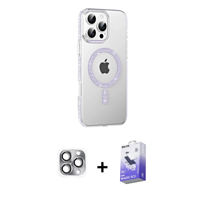MARSİLYAN™- iPhone 16 Pro Max Kılıf Yörünge Koleksiyonu - Siyah Bilvis 5in1 5D Magic Hayalet Cam Ekran Koruyucu + Pers Alüminyum Kamera Lens - GI