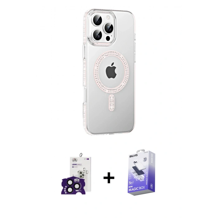 MARSİLYAN™- iPhone 16 Pro Max Kılıf Yörünge Koleksiyonu - Siyah Bilvis 5in1 5D Magic Hayalet Cam Ekran Koruyucu + Bilvis Titan Kamera Lens - SH