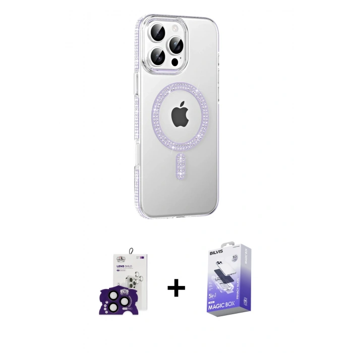 MARSİLYAN™- iPhone 16 Pro Max Kılıf Yörünge Koleksiyonu - Siyah Bilvis 5in1 5D Magic Hayalet Cam Ekran Koruyucu + Bilvis Titan Kamera Lens - SH