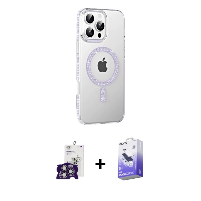 MARSİLYAN™- iPhone 16 Pro Max Kılıf Yörünge Koleksiyonu - Siyah Bilvis 5in1 5D Magic Hayalet Cam Ekran Koruyucu + Bilvis Titan Kamera Lens - GS