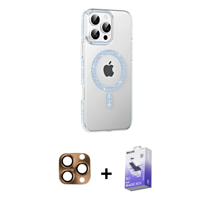 MARSİLYAN™- iPhone 16 Pro Max Kılıf Yörünge Koleksiyonu - Siyah Bilvis 5in1 5D Magic Hayalet Cam Ekran Koruyucu + Pers Alüminyum Kamera Lens - CLTM