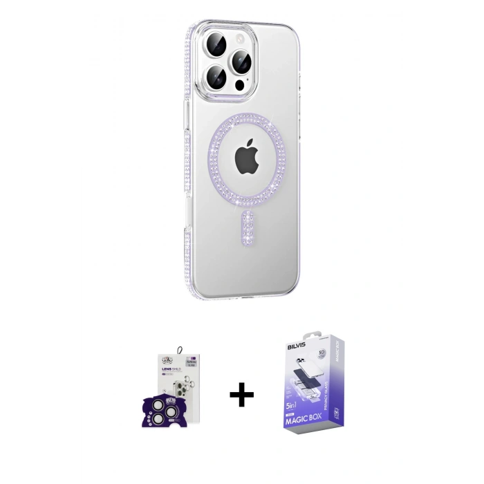 MARSİLYAN™- iPhone 16 Pro Max Kılıf Yörünge Koleksiyonu - Siyah Bilvis 5in1 5D Magic Hayalet Cam Ekran Koruyucu + Bilvis Titan Kamera Lens - TMGI