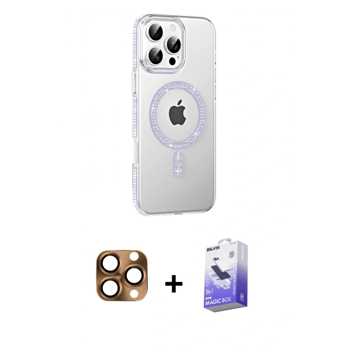 MARSİLYAN™- iPhone 16 Pro Max Kılıf Yörünge Koleksiyonu - Siyah Bilvis 5in1 5D Magic Hayalet Cam Ekran Koruyucu + Pers Alüminyum Kamera Lens - CLTM
