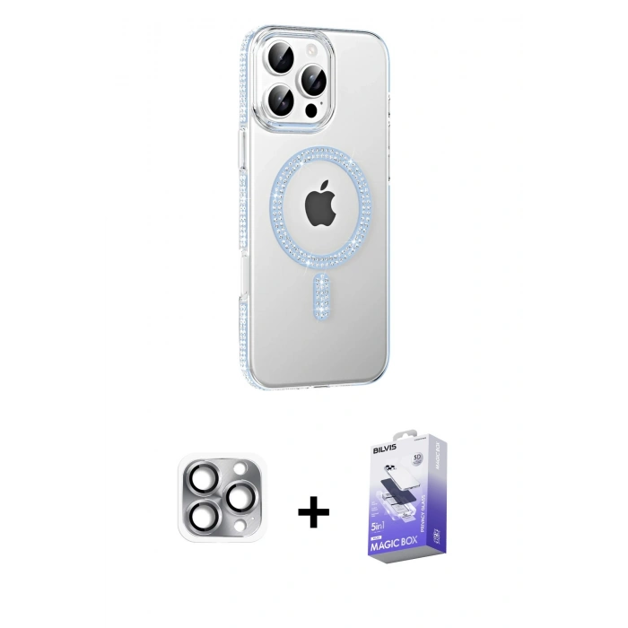 MARSİLYAN™- iPhone 16 Pro Max Kılıf Yörünge Koleksiyonu - Siyah Bilvis 5in1 5D Magic Hayalet Cam Ekran Koruyucu + Pers Alüminyum Kamera Lens - GI