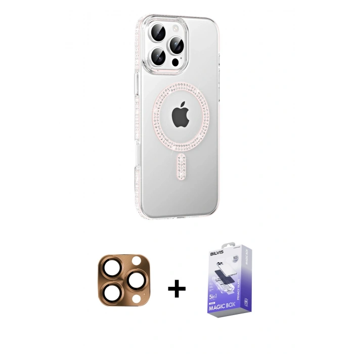 MARSİLYAN™- iPhone 16 Pro Max Kılıf Yörünge Koleksiyonu - Siyah Bilvis 5in1 5D Magic Hayalet Cam Ekran Koruyucu + Pers Alüminyum Kamera Lens - CLTM