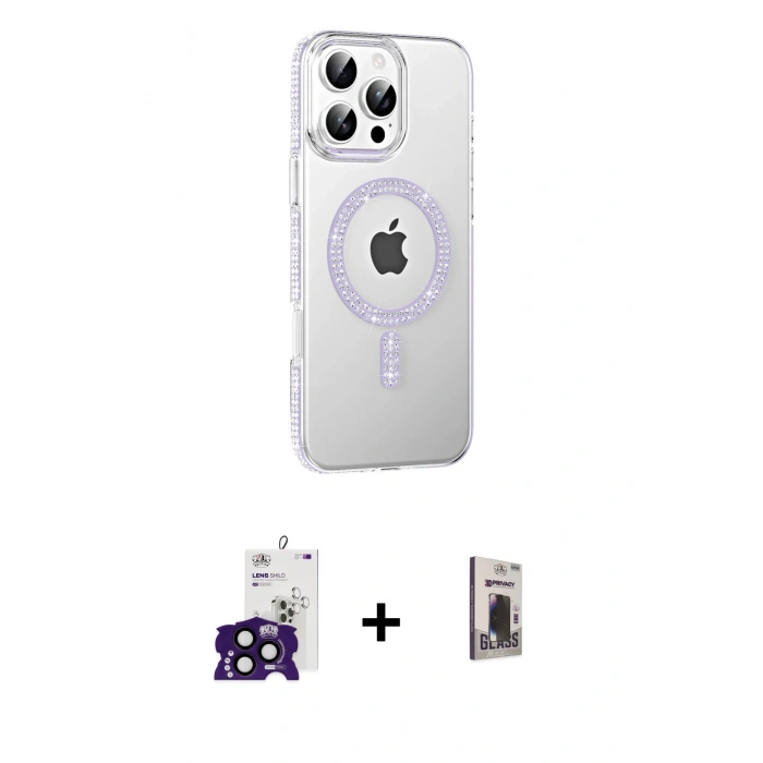 MARSİLYAN™- iPhone 16 Pro Max Kılıf Yörünge Koleksiyonu - Siyah Bilvis Hayalet Cam Ekran Koruyucu + Bilvis Titan Kamera Lens - SH