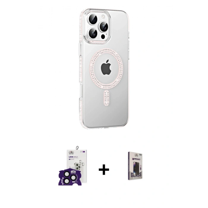MARSİLYAN™- iPhone 16 Pro Max Kılıf Yörünge Koleksiyonu - Siyah Bilvis Hayalet Cam Ekran Koruyucu + Bilvis Titan Kamera Lens - SH