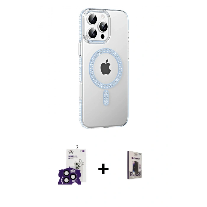 MARSİLYAN™- iPhone 16 Pro Max Kılıf Yörünge Koleksiyonu - Siyah Bilvis Hayalet Cam Ekran Koruyucu + Bilvis Titan Kamera Lens - SH