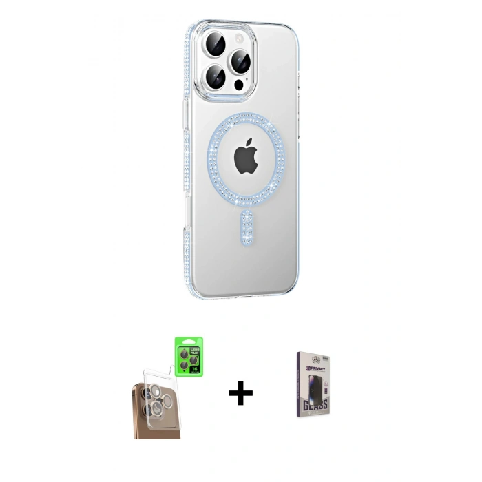 MARSİLYAN™- iPhone 16 Pro Max Kılıf Yörünge Koleksiyonu - Siyah Bilvis Hayalet Cam Ekran Koruyucu + Raze Metal Kamera Lens - CLTM