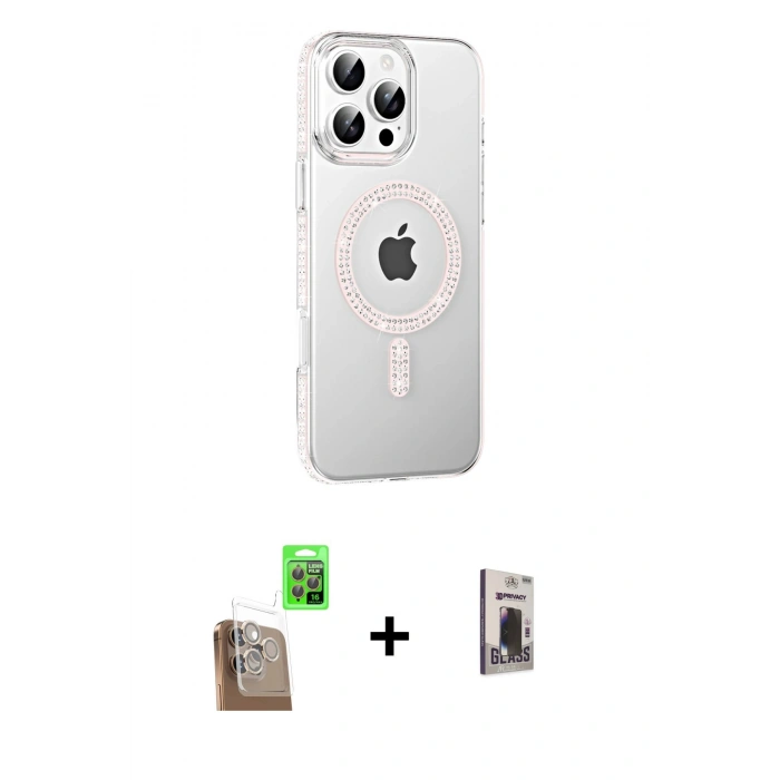 MARSİLYAN™- iPhone 16 Pro Max Kılıf Yörünge Koleksiyonu - Siyah Bilvis Hayalet Cam Ekran Koruyucu + Raze Metal Kamera Lens - CLTM