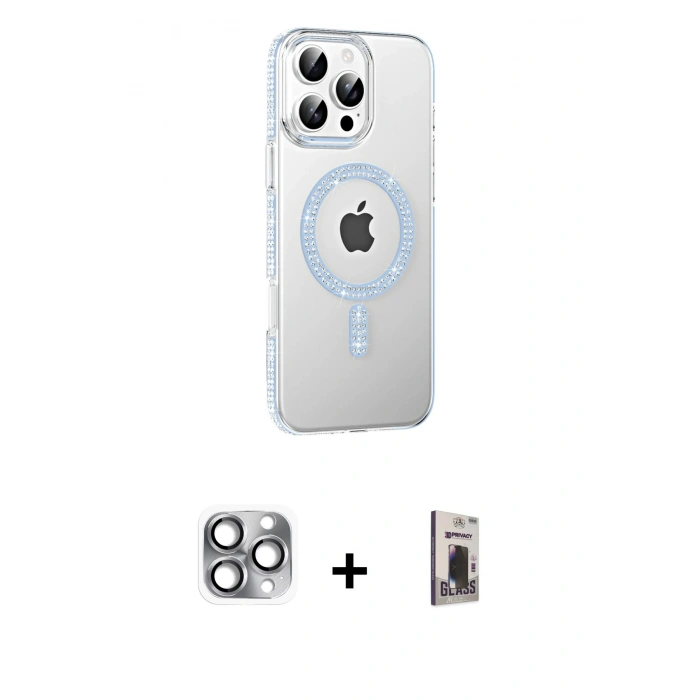 MARSİLYAN™- iPhone 16 Pro Max Kılıf Yörünge Koleksiyonu - Siyah Bilvis Hayalet Cam Ekran Koruyucu + Pers Alüminyum Kamera Lens - GI