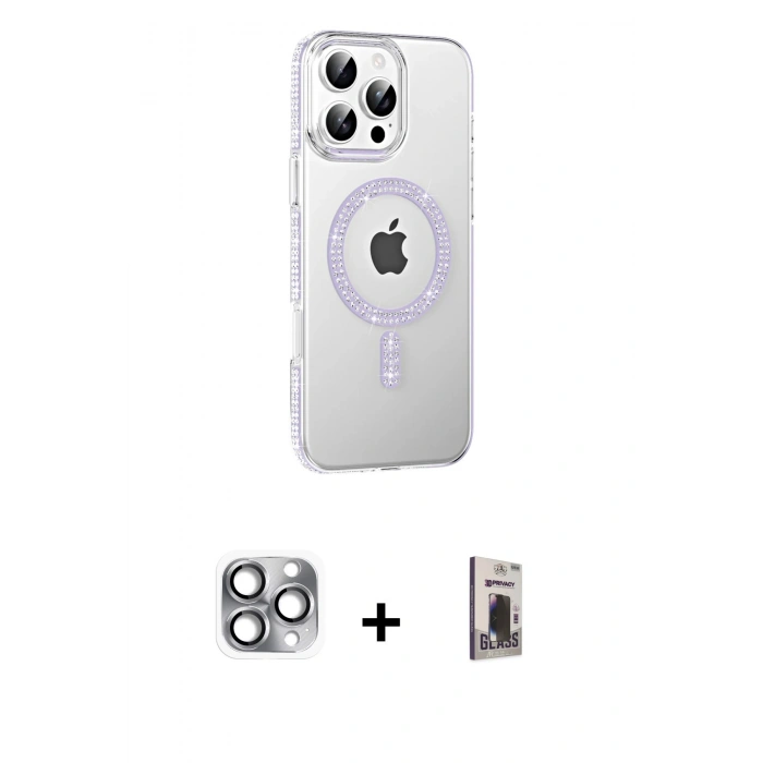 MARSİLYAN™- iPhone 16 Pro Max Kılıf Yörünge Koleksiyonu - Siyah Bilvis Hayalet Cam Ekran Koruyucu + Pers Alüminyum Kamera Lens - GI
