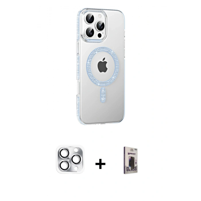 MARSİLYAN™- iPhone 16 Pro Max Kılıf Yörünge Koleksiyonu - Siyah Bilvis Hayalet Cam Ekran Koruyucu + Pers Alüminyum Kamera Lens - GS