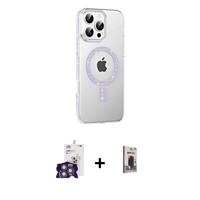 MARSİLYAN™- iPhone 16 Pro Max Kılıf Yörünge Koleksiyonu - Siyah Bilvis Hayalet Cam Ekran Koruyucu + Bilvis Titan Kamera Lens - GS