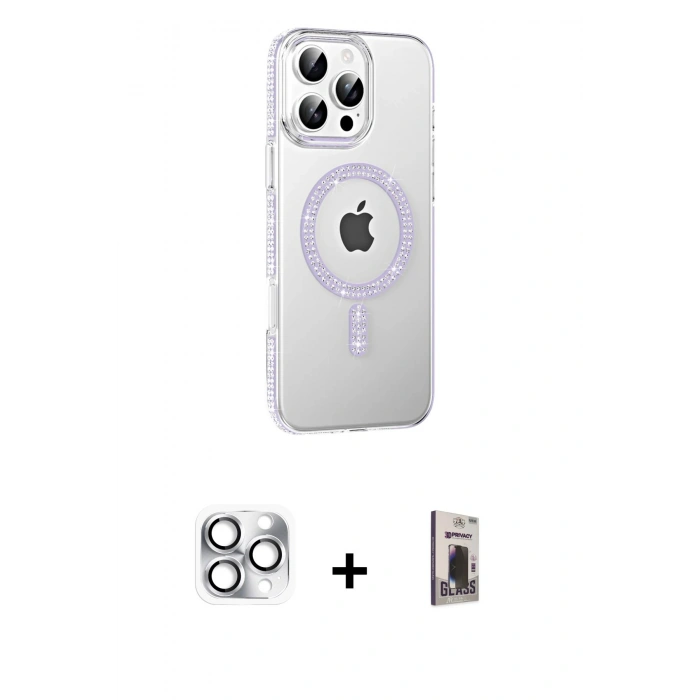 MARSİLYAN™- iPhone 16 Pro Max Kılıf Yörünge Koleksiyonu - Siyah Bilvis Hayalet Cam Ekran Koruyucu + Pers Alüminyum Kamera Lens - GS
