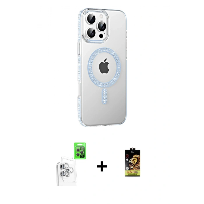 MARSİLYAN™- iPhone 16 Pro Max Kılıf Yörünge Koleksiyonu - Siyah Buffer Cam Ekran Koruyucu + Raze Metal Kamera Lens - BZ