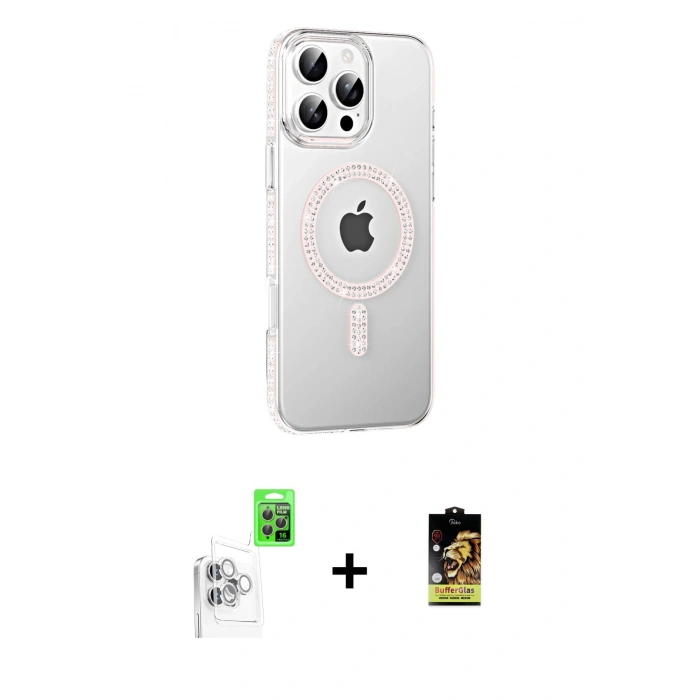 MARSİLYAN™- iPhone 16 Pro Max Kılıf Yörünge Koleksiyonu - Siyah Buffer Cam Ekran Koruyucu + Raze Metal Kamera Lens - BZ