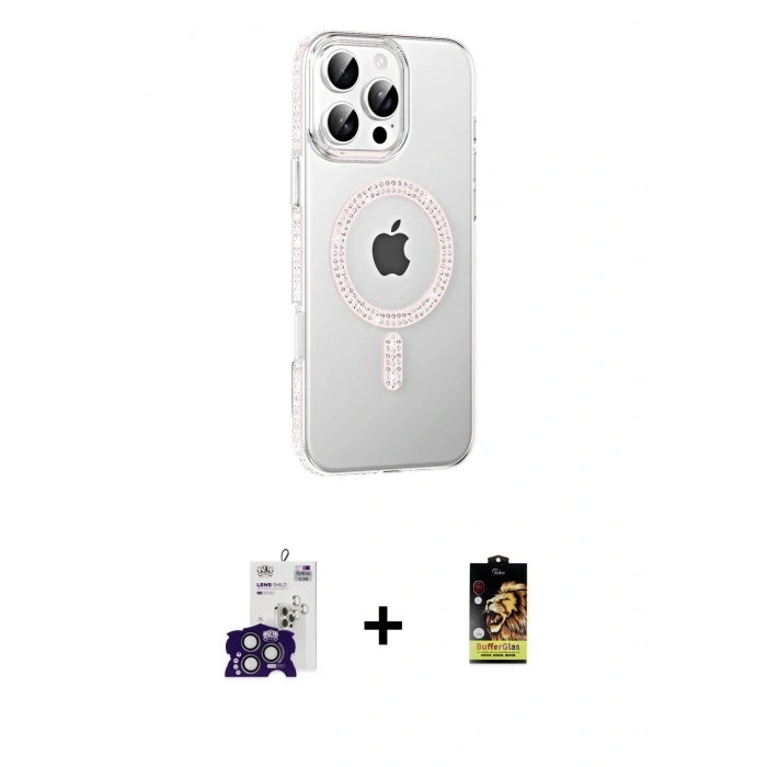 MARSİLYAN™- iPhone 16 Pro Max Kılıf Yörünge Koleksiyonu - Siyah Buffer Cam Ekran Koruyucu + Bilvis Titan Kamera Lens - TMGI