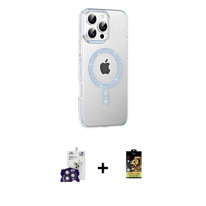 MARSİLYAN™- iPhone 16 Pro Max Kılıf Yörünge Koleksiyonu - Siyah Buffer Cam Ekran Koruyucu + Bilvis Titan Kamera Lens - TMGI