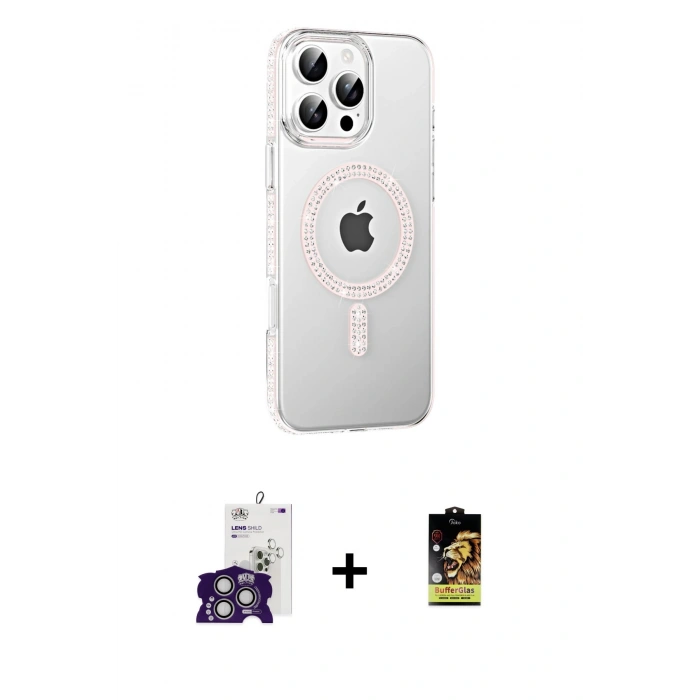 MARSİLYAN™- iPhone 16 Pro Max Kılıf Yörünge Koleksiyonu - Siyah Buffer Cam Ekran Koruyucu + Bilvis Titan Kamera Lens - GS