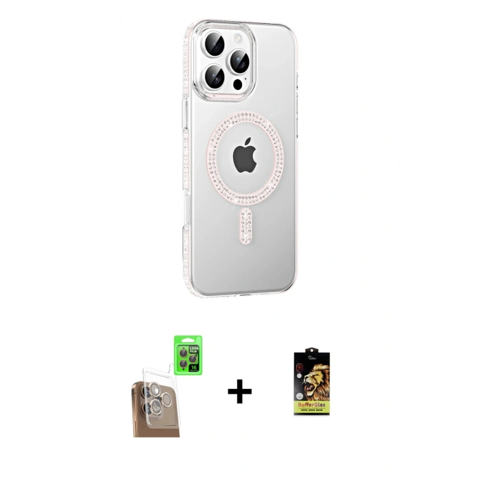 MARSİLYAN™- iPhone 16 Pro Max Kılıf Yörünge Koleksiyonu - Siyah Buffer Cam Ekran Koruyucu + Çöl Titanyum Raze Metal Kamera Lens