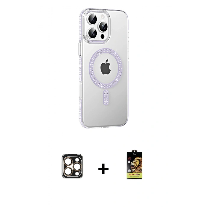 MARSİLYAN™- iPhone 16 Pro Max Kılıf Yörünge Koleksiyonu - Siyah Buffer Cam Ekran Koruyucu + PVD Metal Kamera Lens - GD