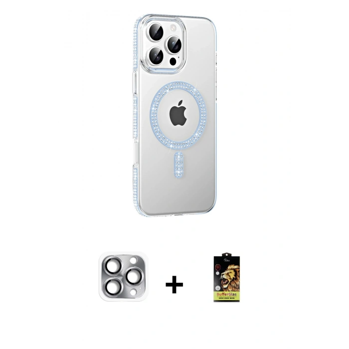 MARSİLYAN™- iPhone 16 Pro Max Kılıf Yörünge Koleksiyonu - Siyah Buffer Cam Ekran Koruyucu + Pers Alüminyum Kamera Lens - GI